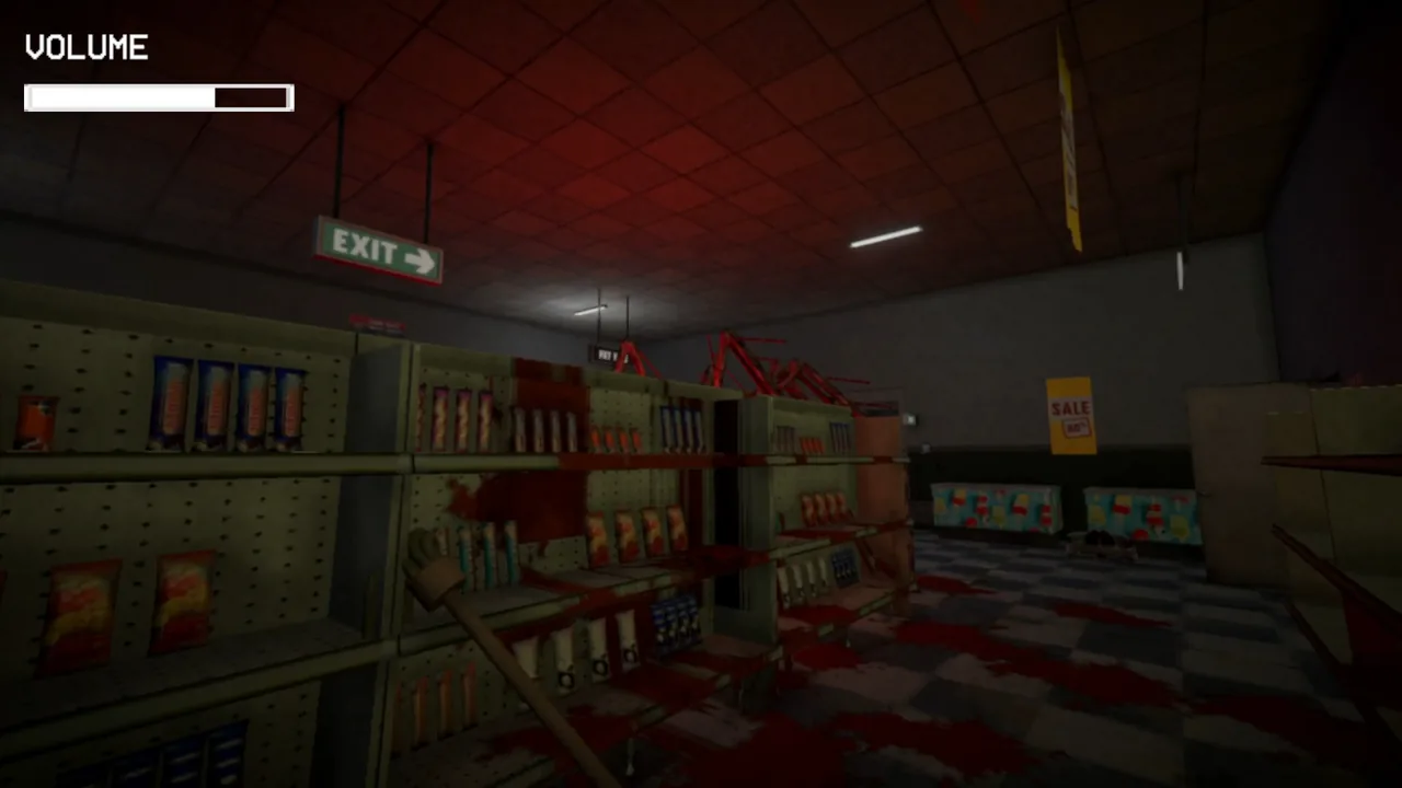 A stocked convenience store aisle during a night shift in Shift at Midnight
